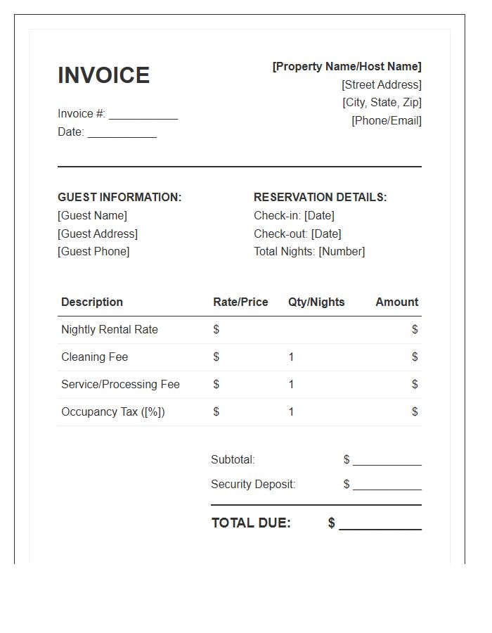 Vacation Rental Booking Invoice Template