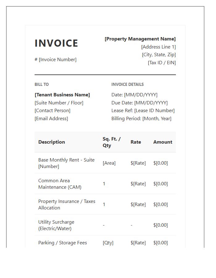 Commercial Office Suite Rental Invoice Template