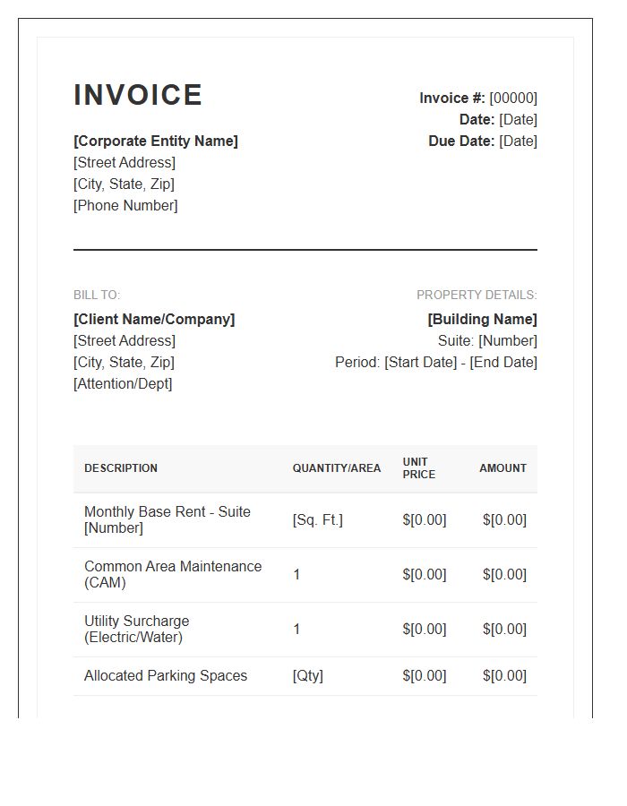 Corporate Office Suite Rental Invoice Template