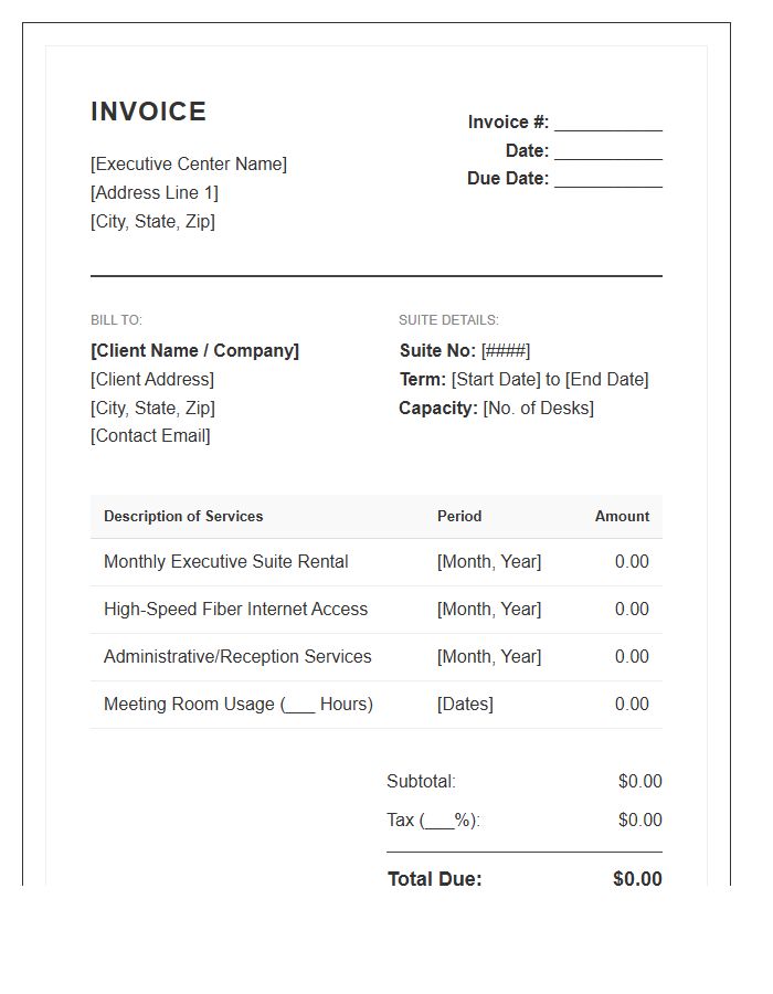 Executive Suite Rental Invoice Template