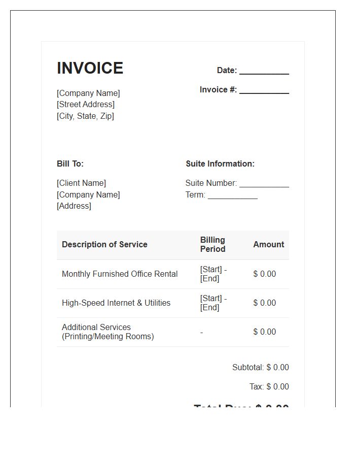 Furnished Office Suite Rental Invoice Template