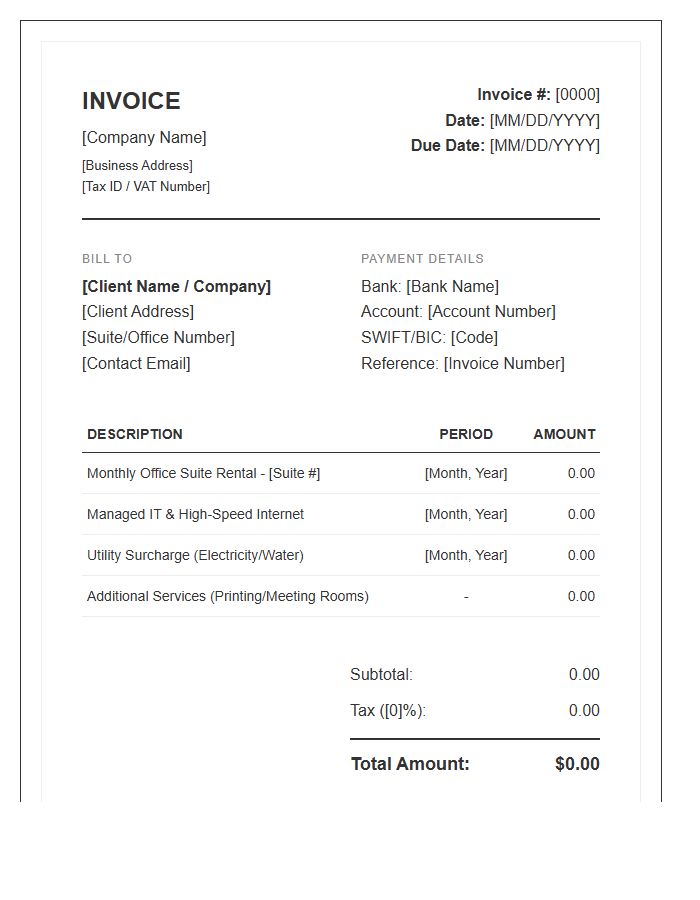 Managed Office Suite Rental Invoice Template