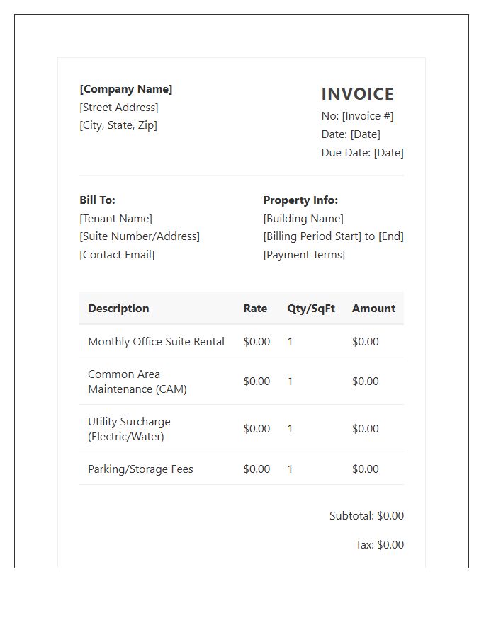 Monthly Office Suite Rental Invoice Template
