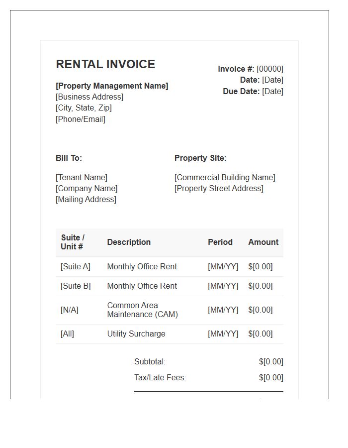Multi Unit Office Suite Rental Invoice Template