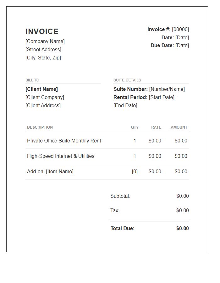 Private Office Suite Rental Invoice Template