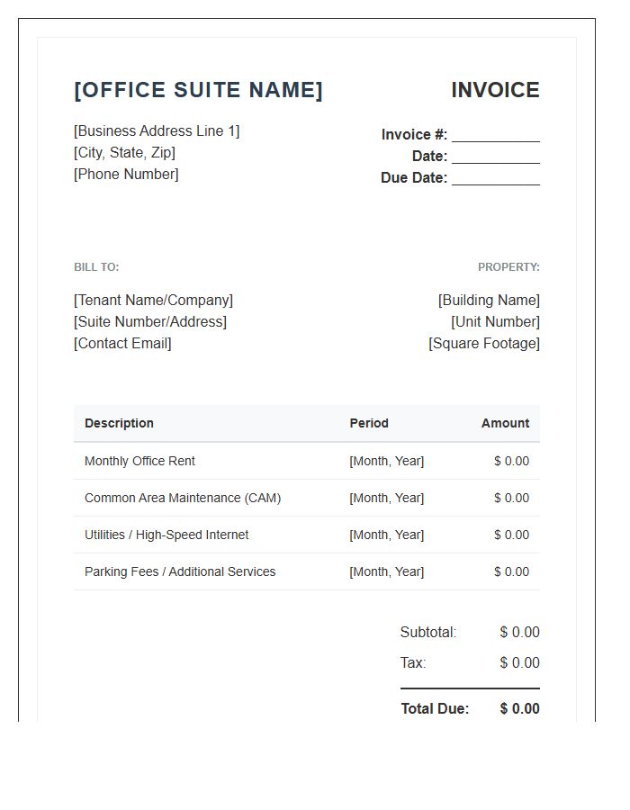 Professional Office Suite Rental Invoice Template