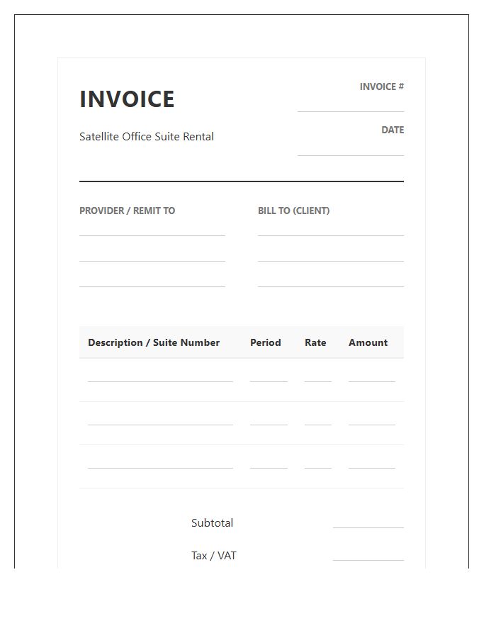 Satellite Office Suite Rental Invoice Template