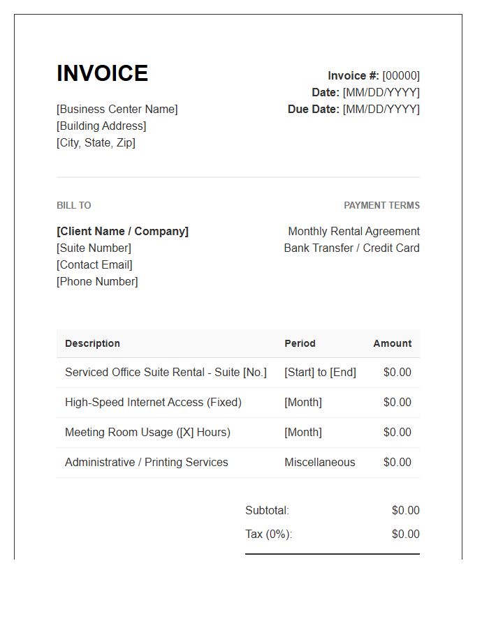 Serviced Office Suite Rental Invoice Template