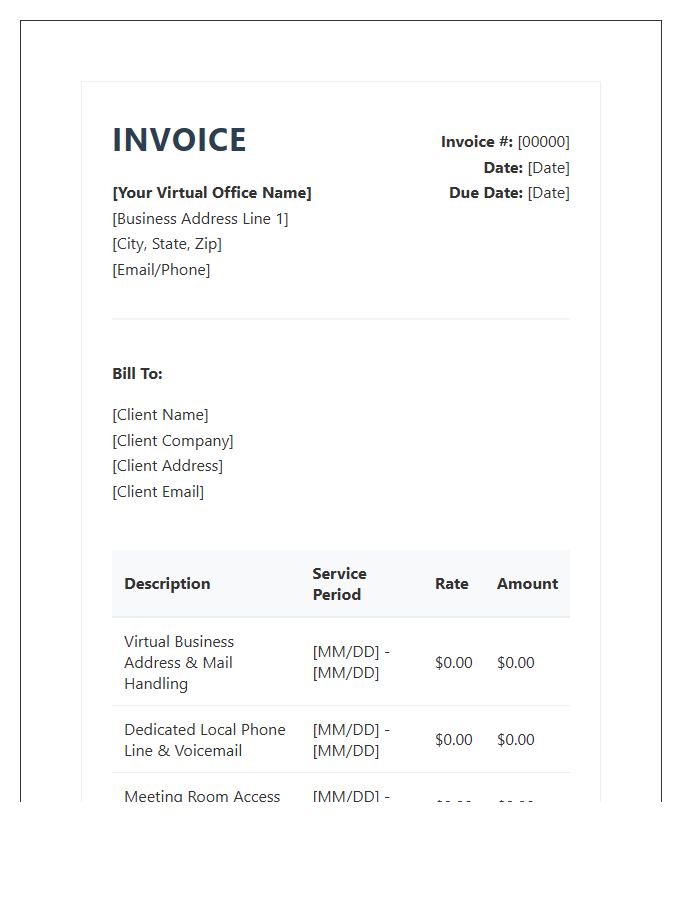 Virtual Office Suite Rental Invoice Template