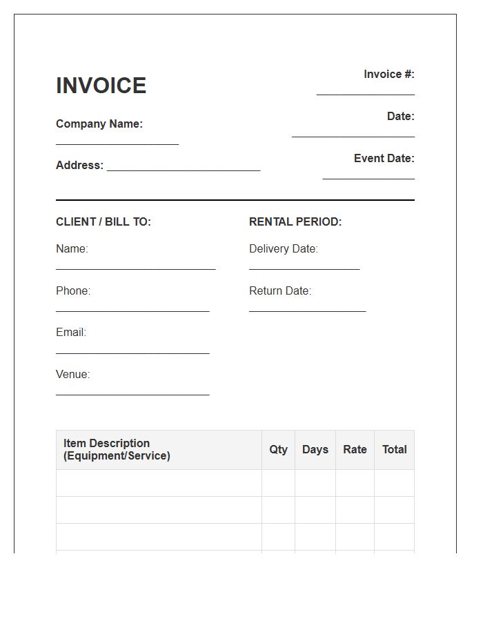 Audio Visual Equipment Rental Invoice Template