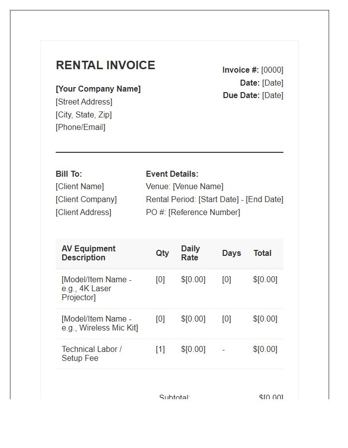 Commercial AV Hardware Rental Invoice Template
