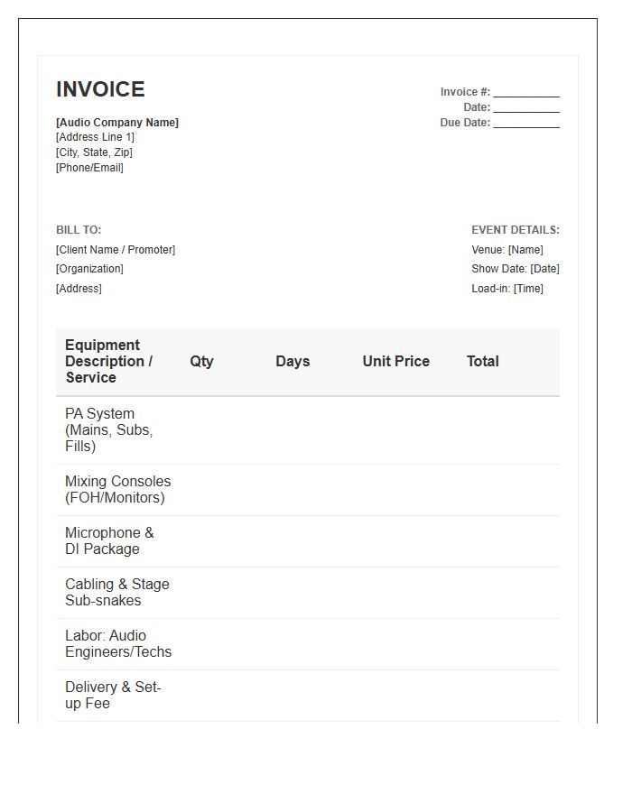 Concert Audio Equipment Rental Invoice Template