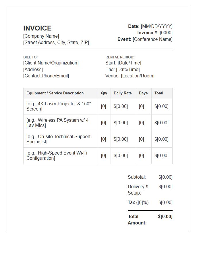 Conference Technology Rental Invoice Template