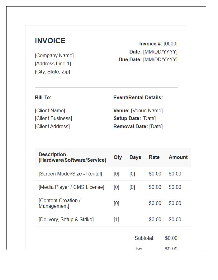 Digital Signage Rental Invoice Template