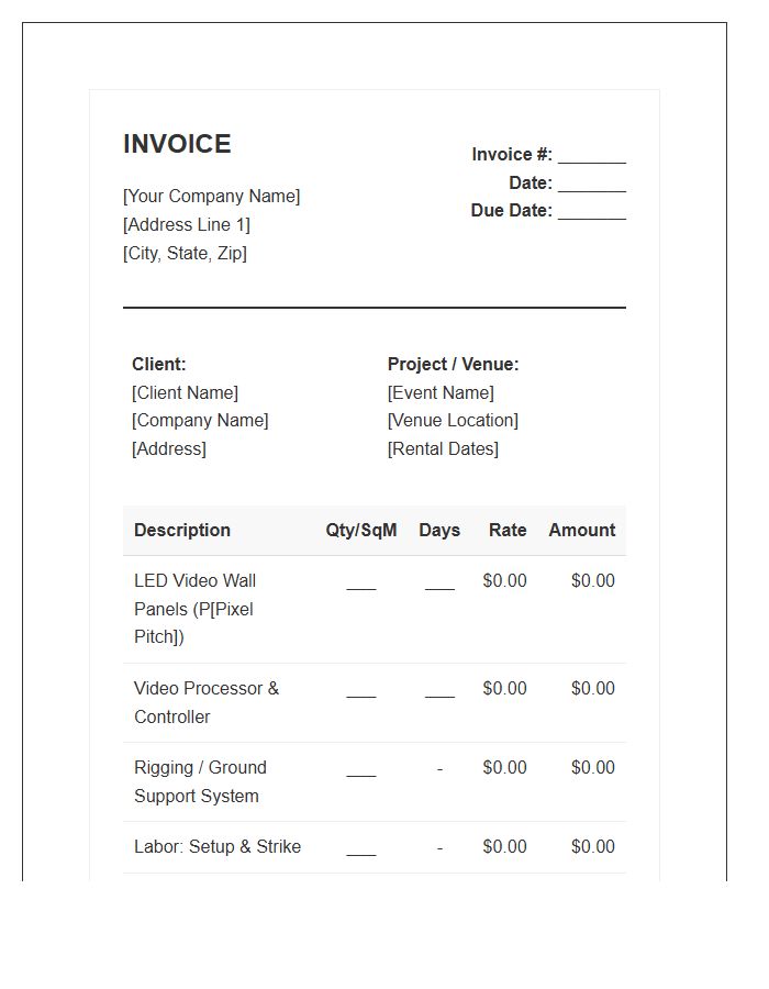 LED Wall Rental Invoice Template