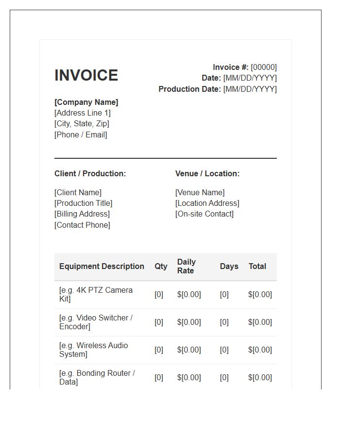 Live Stream Equipment Rental Invoice Template