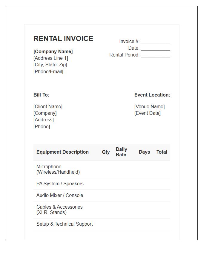 Microphone And Audio Rental Invoice Template