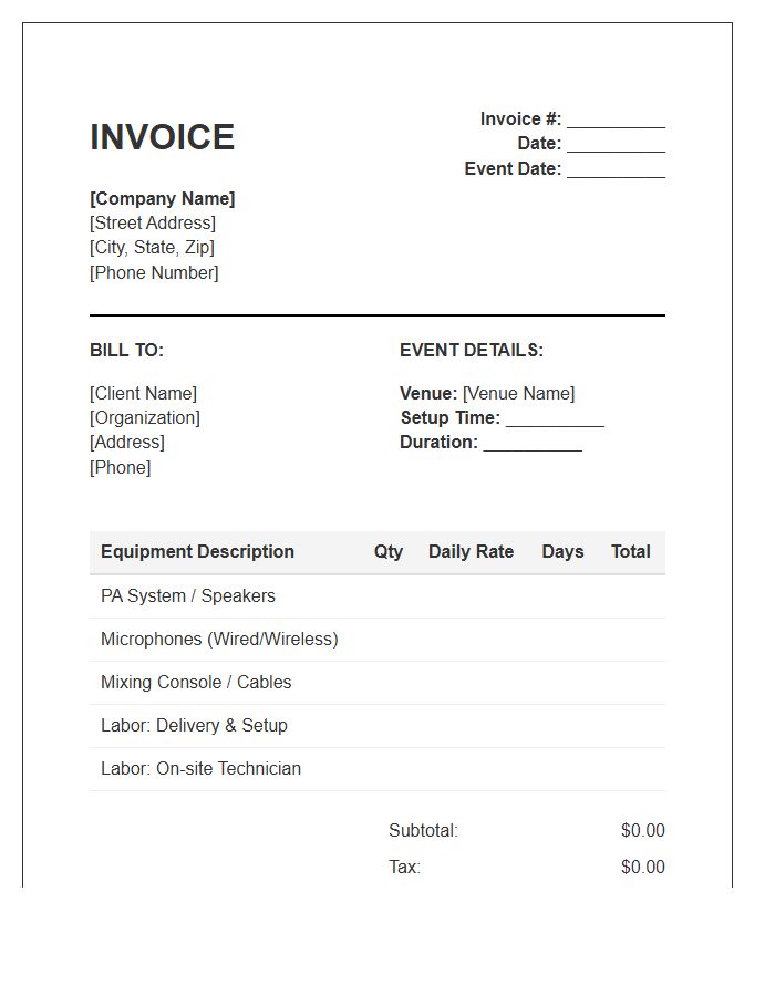 PA System Rental Invoice Template