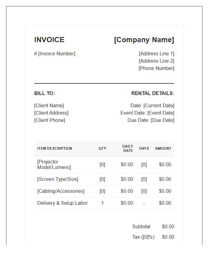 Projector And Screen Rental Invoice Template