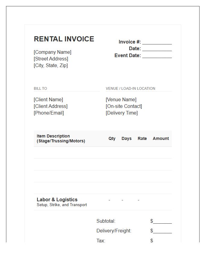 Staging And Truss Rental Invoice Template