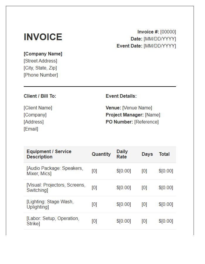 Technical Event Services Rental Invoice Template