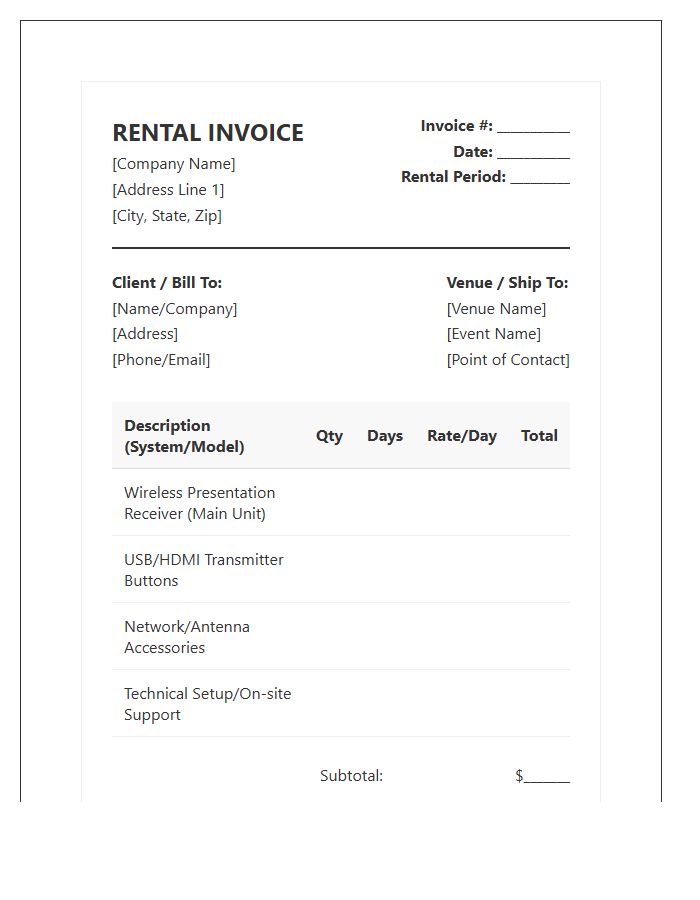 Wireless Presentation System Rental Invoice Template