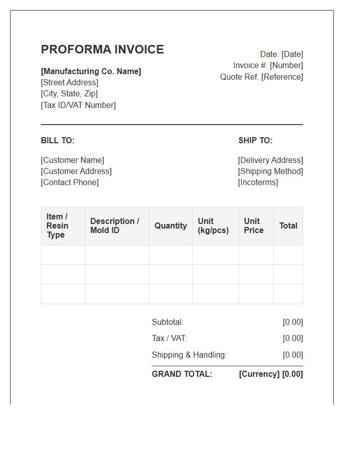 Plastics Manufacturing Proforma Invoice Template