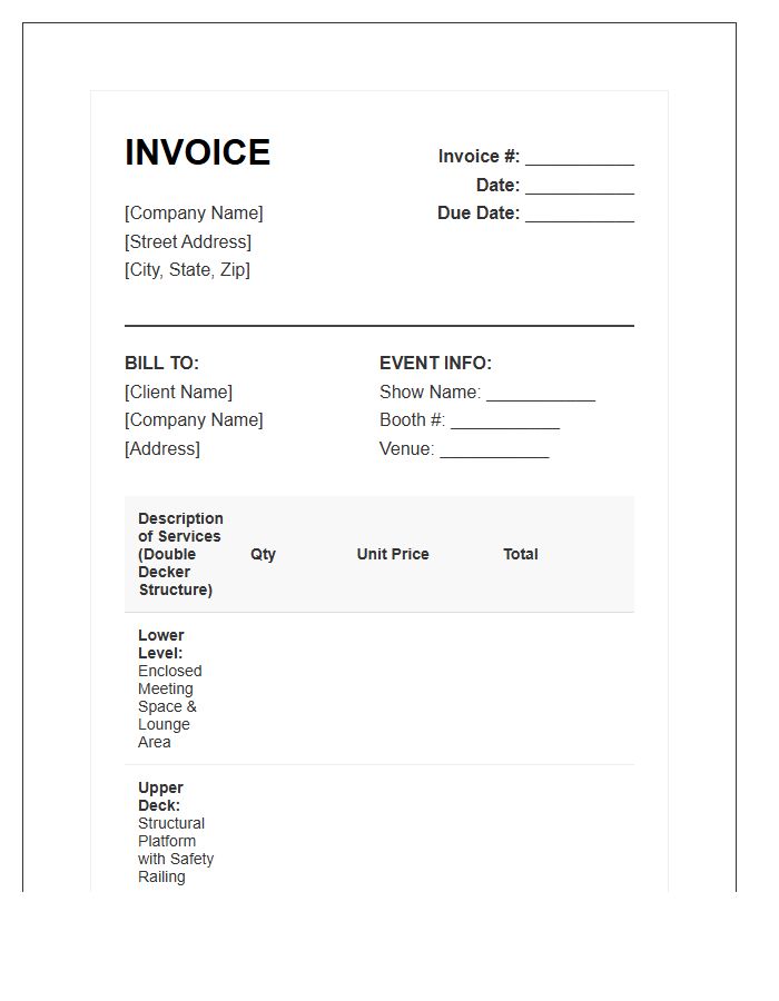 Double Decker Trade Show Booth Invoice Template