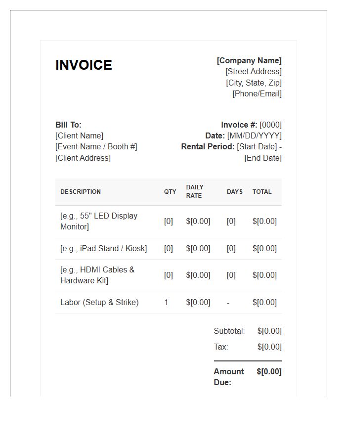 Event Booth Hardware Rental Invoice Template
