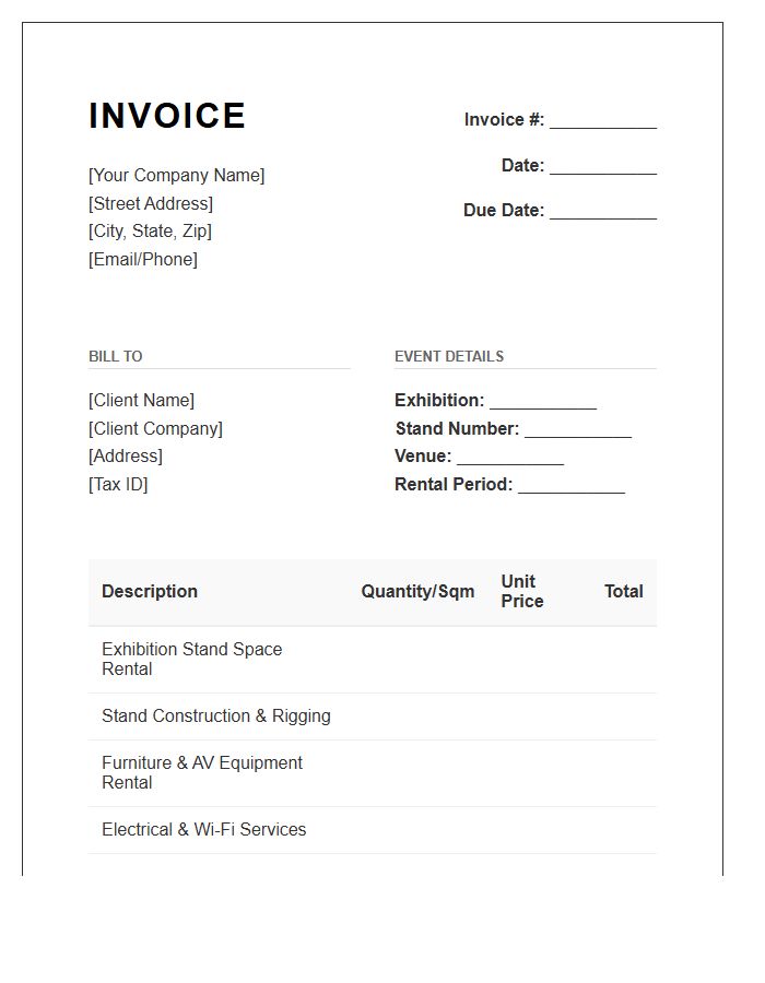 Exhibition Stand Rental Invoice Template