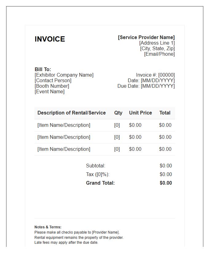 Exhibitor Services Rental Invoice Template