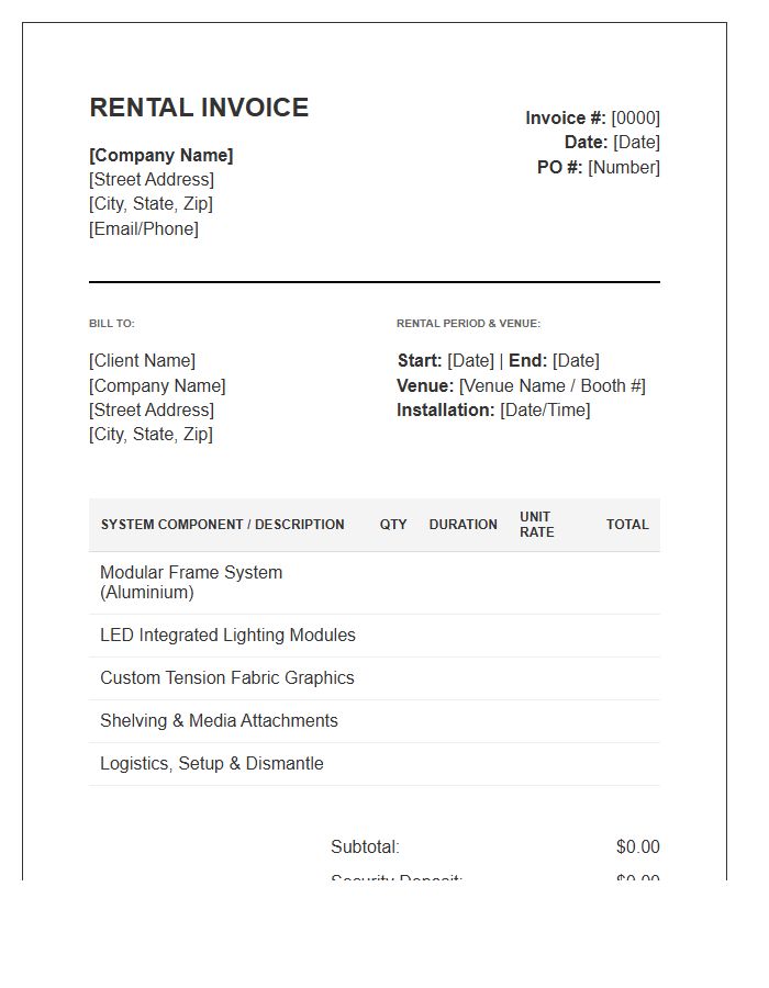 Modular Display System Rental Invoice Template