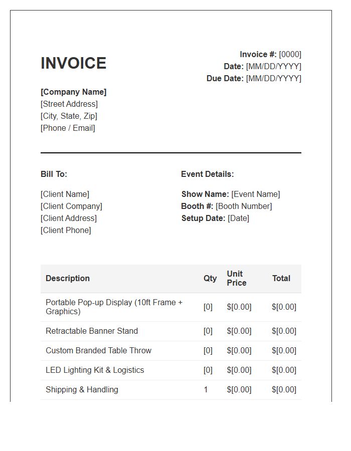 Portable Trade Show Booth Invoice Template