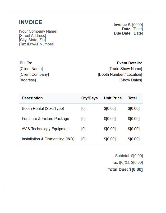 Professional Trade Show Booth Rental Invoice Template