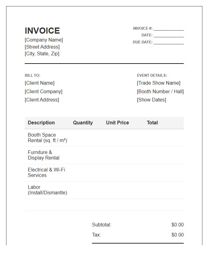 Trade Show Booth Rental Invoice Template