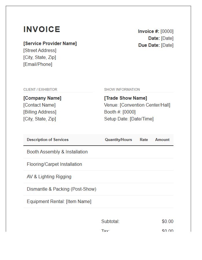 Trade Show Booth Setup Service Invoice Template