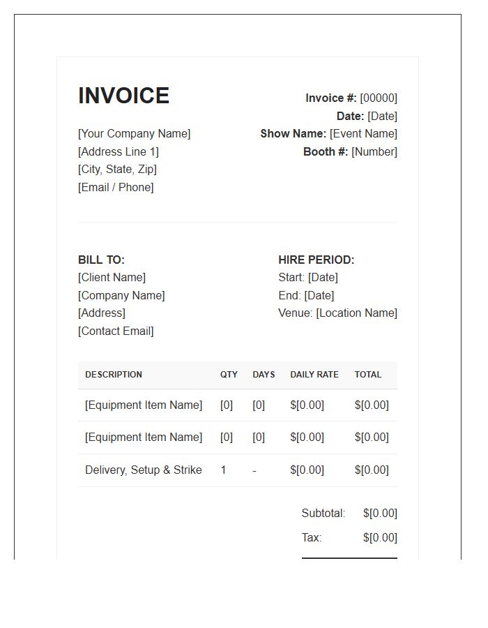 Trade Show Equipment Hire Invoice Template