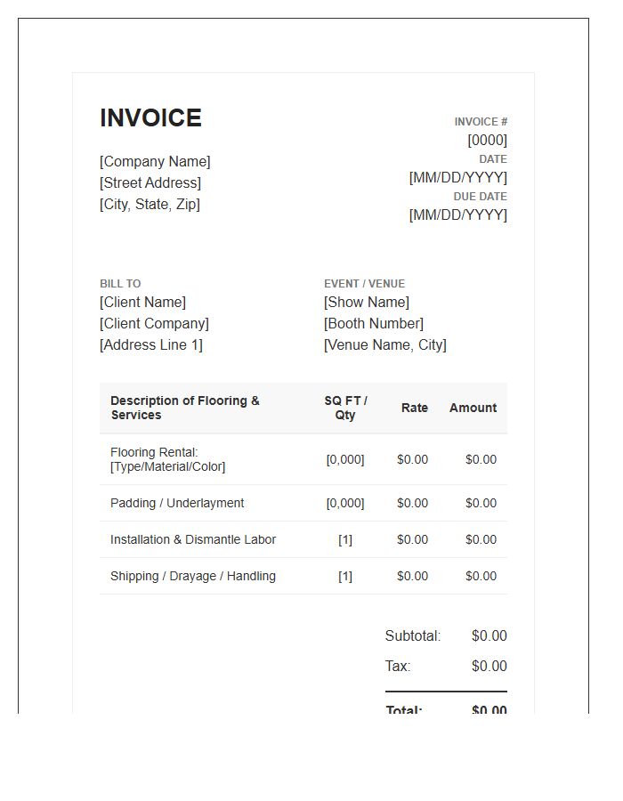 Trade Show Flooring Rental Invoice Template