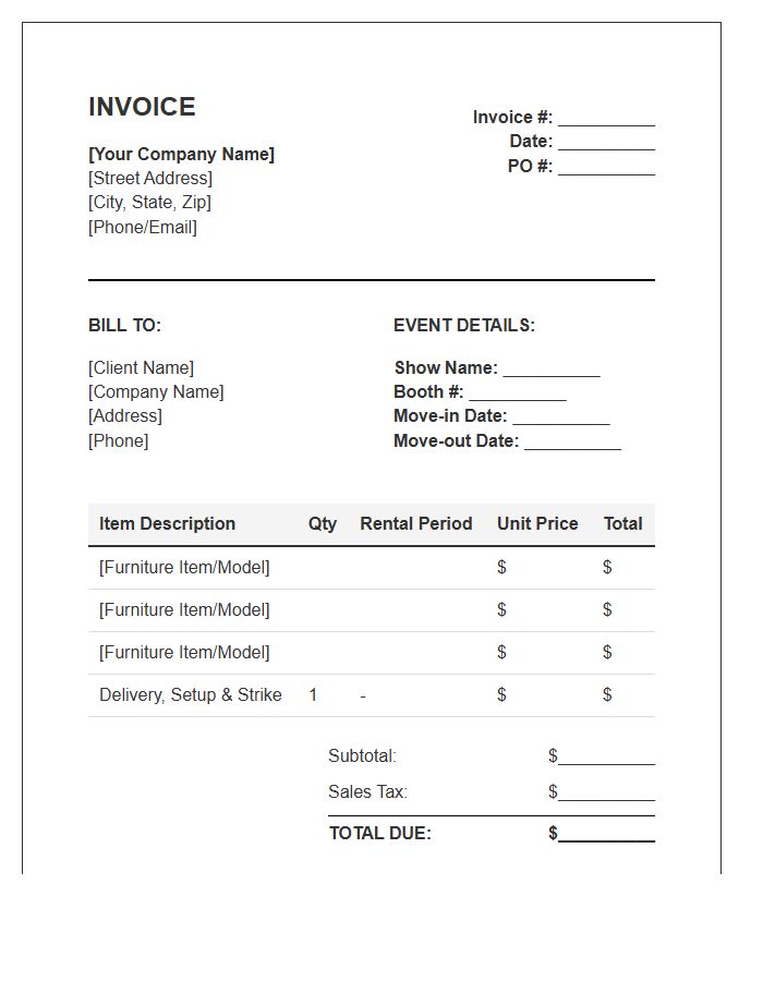 Trade Show Furniture Rental Invoice Template