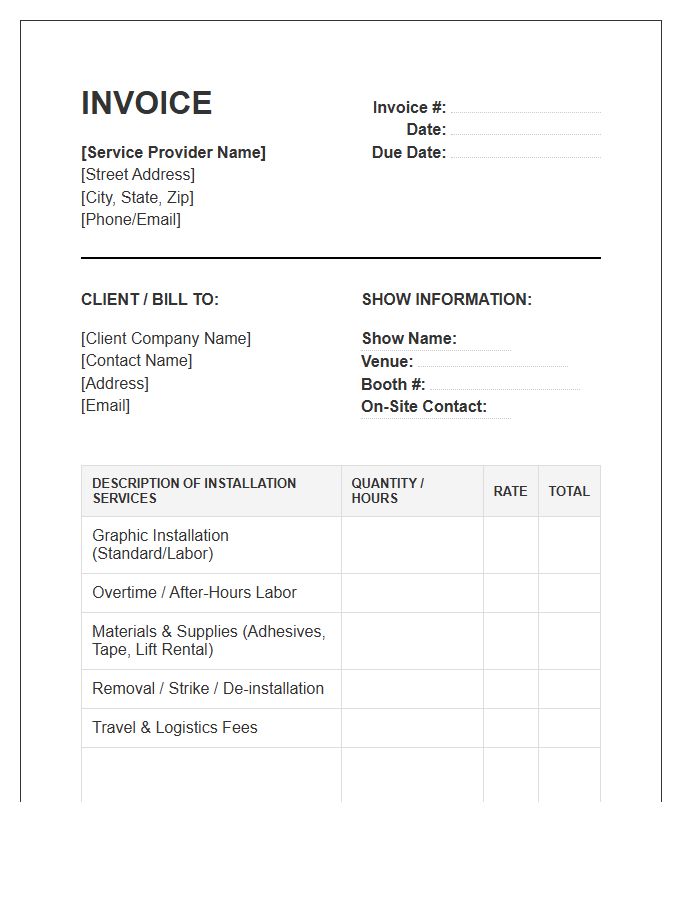 Trade Show Graphics Installation Invoice Template