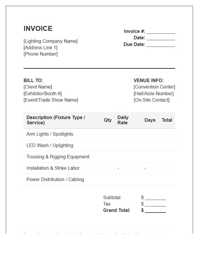 Trade Show Lighting Rental Invoice Template