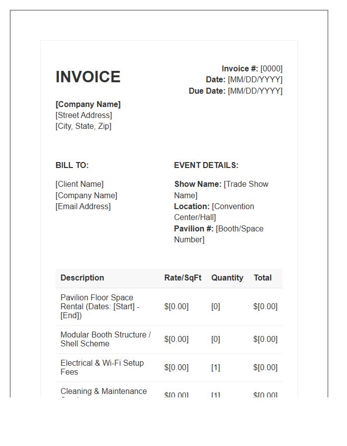 Trade Show Pavilion Rental Invoice Template