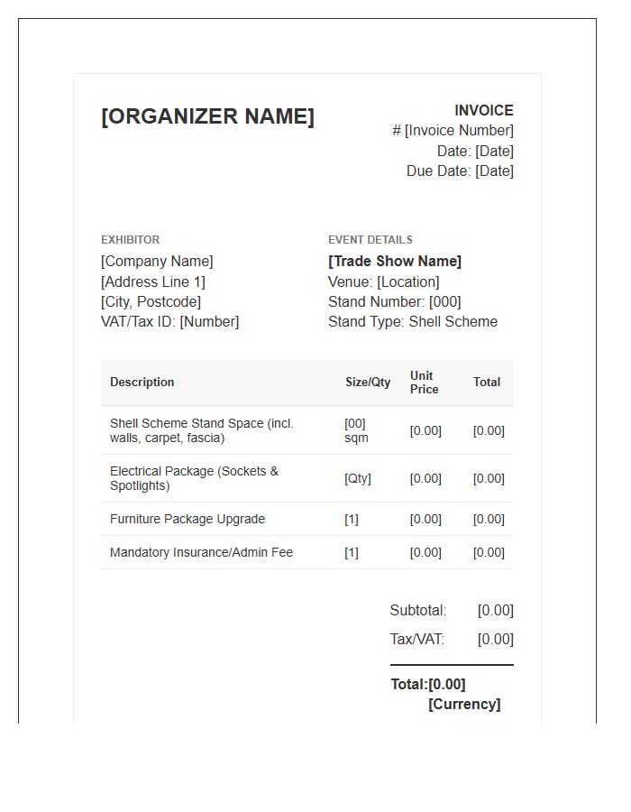 Trade Show Shell Scheme Invoice Template