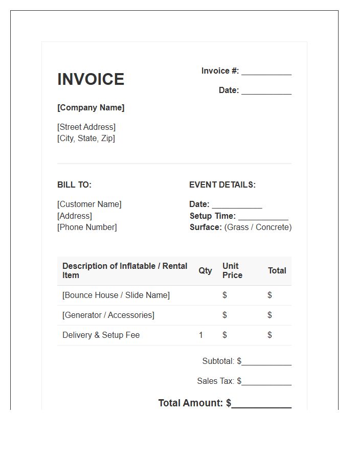 Backyard Party Inflatable Invoice Template