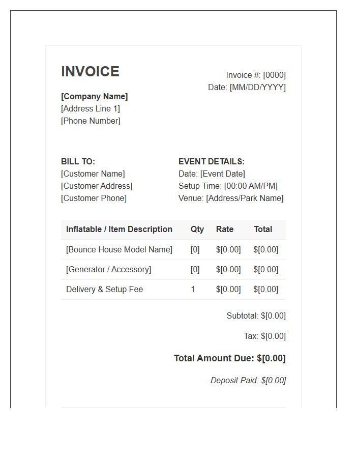 Birthday Party Inflatable Invoice Template