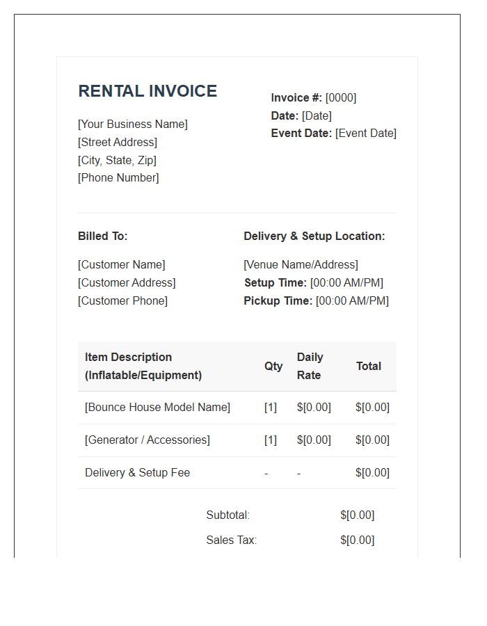Commercial Bounce House Rental Invoice Template