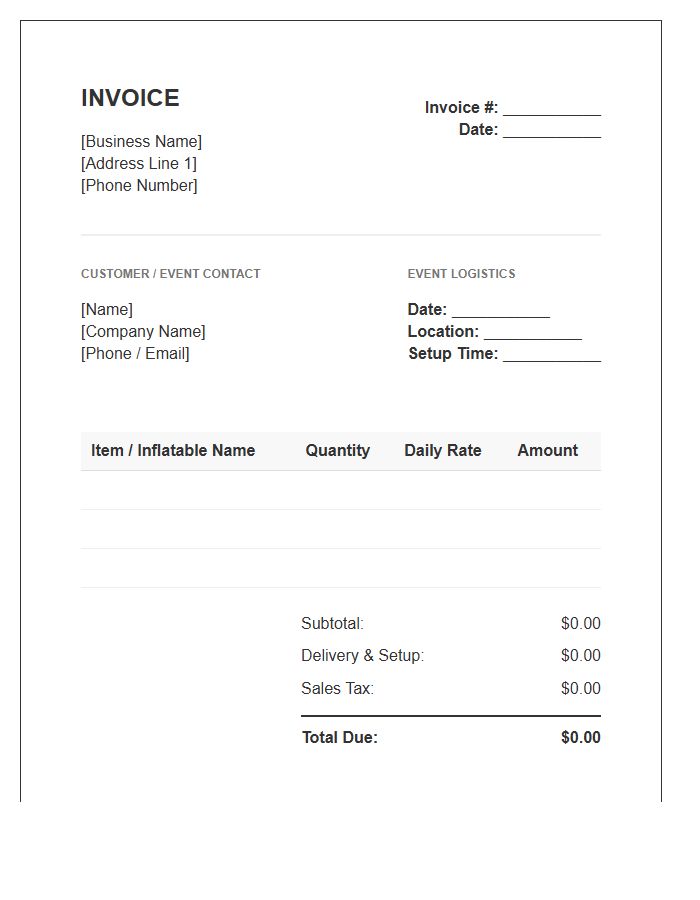 Event Inflatable Services Invoice Template