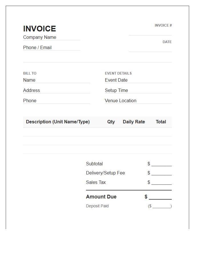 Inflatable Bounce House Rental Invoice Template