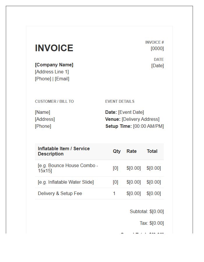 Inflatable Games Rental Invoice Template