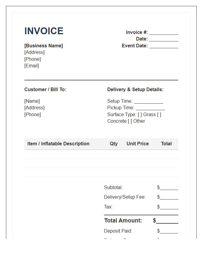 Inflatable Jumper Rental Invoice Template